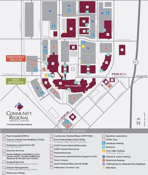 Map of Community Regional Medical Center indicating location of parking.