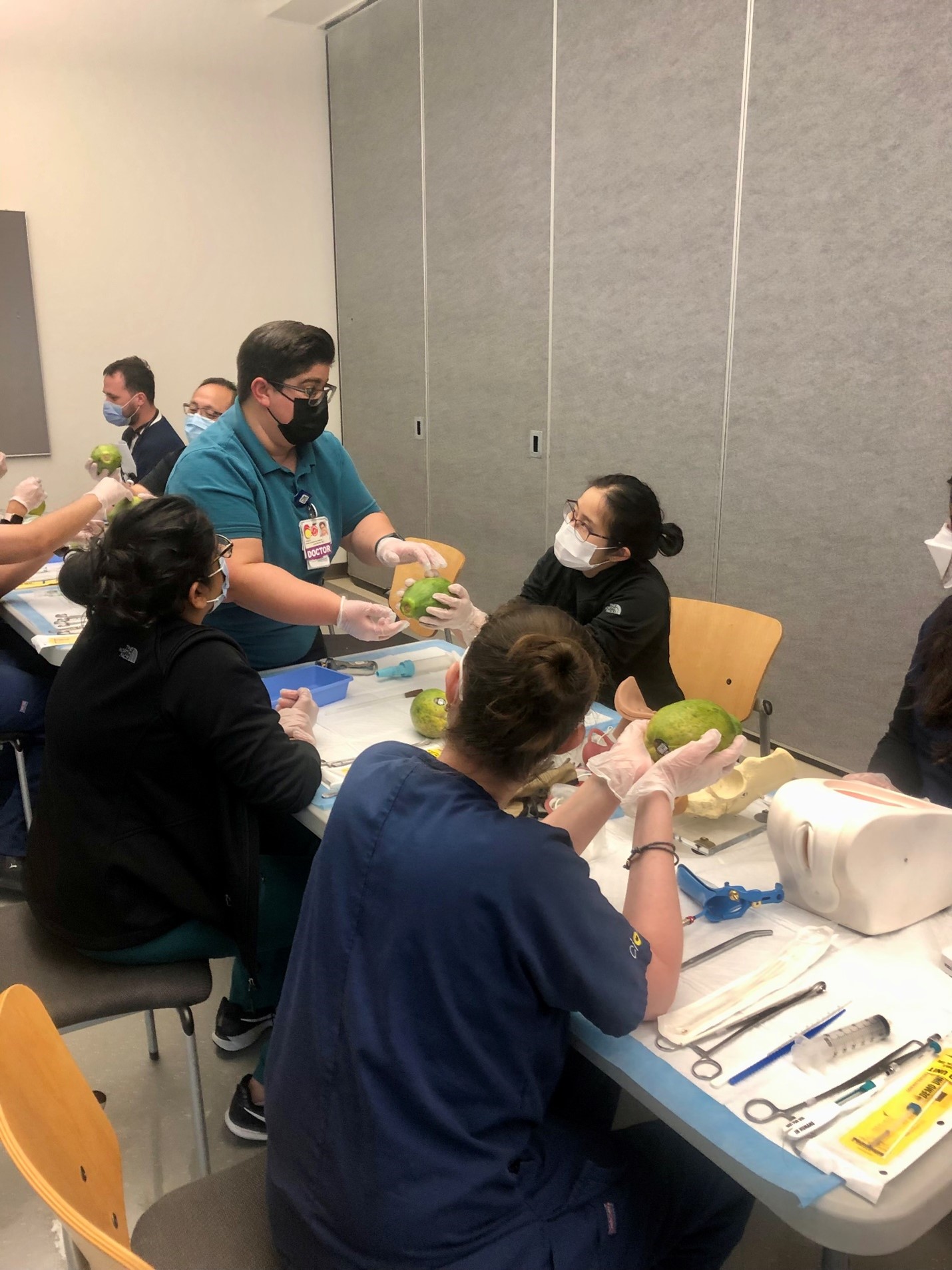 Family Medicine Residents practice medicine on papayas.